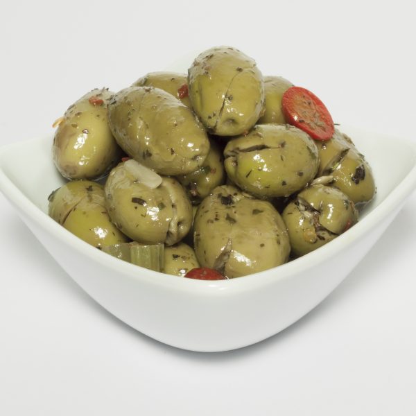 Olive verdi schiacciate
